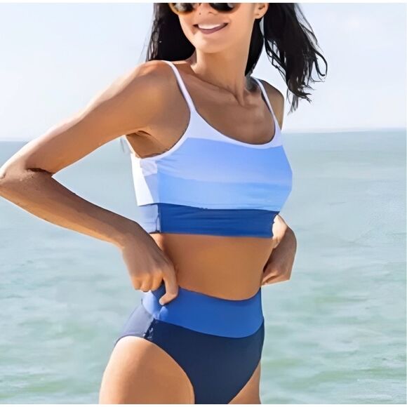 Southern Tide Seven Seas Blue Ombre Longline Bikini swimsuit Hight Waist size S - Picture 1 of 7